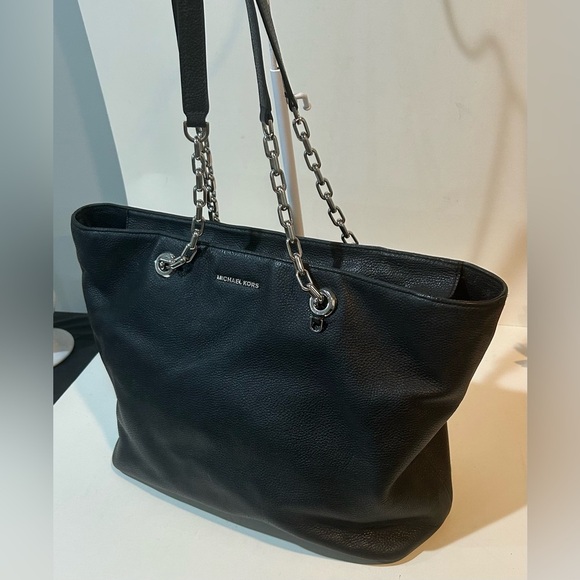 Michael Kors Black Leather Chain Strap Zip Tote Shoulder Bag Large - Picture 5 of 12